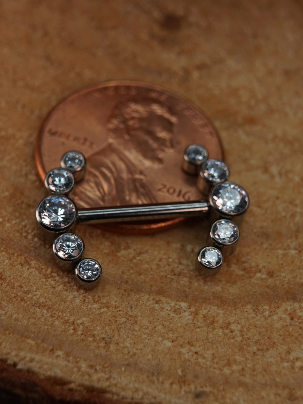 Titanium & Clear Swarovski Crystal 5 Gem arch Nipple barbells - Pair